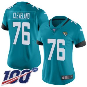 Jaguars #76 Ezra Cleveland Teal Green Alternate Women's Stitched NFL 100th Season Vapor Untouchable Limited Jersey