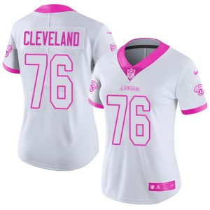 jaguars #76 ezra cleveland white/pink women's stitched nfl limited rush fashion wholesale jersey