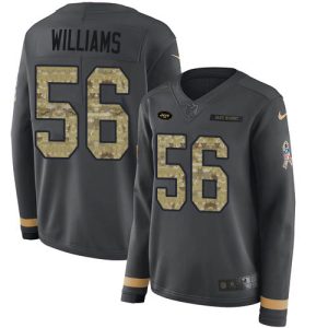 youth Jets #56 Quincy Williams Anthracite Salute to Service Women's Stitched NFL Limited Therma Long Sleeve Jersey