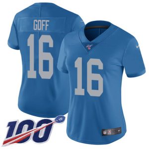 replica Lions #16 Jared Goff Blue Throwback Women's Stitched NFL 100th Season Vapor Untouchable Limited Jersey