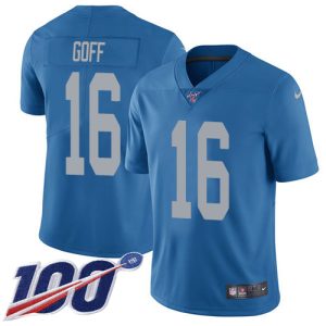 wholesale Lions #16 Jared Goff Blue Throwback Youth Stitched NFL 100th Season Vapor Untouchable Limited Jersey