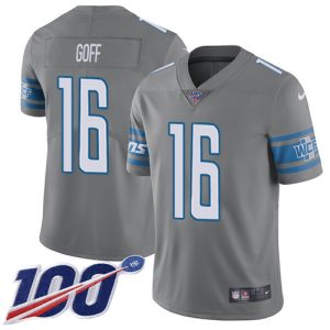 cheap Lions #16 Jared Goff Gray Men's Stitched NFL Limited Rush 100th Season Jersey