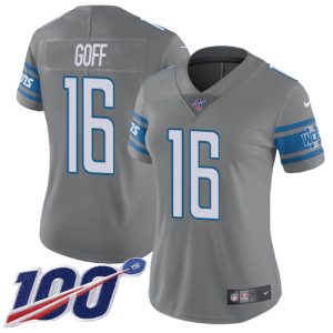 Lions #16 Jared Goff Gray Women's Stitched NFL Limited Rush 100th Season Jersey