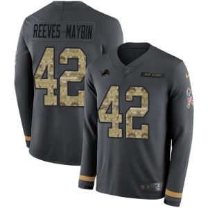 authentic Lions #42 Jalen Reeves-Maybin Anthracite Salute to Service Youth Stitched NFL Limited Therma Long Sleeve Jersey