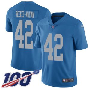 personalized Lions #42 Jalen Reeves-Maybin Blue Throwback Men's Stitched NFL 100th Season Vapor Untouchable Limited Jersey