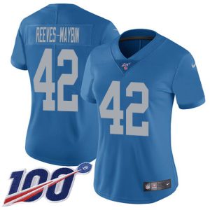 wholesale Lions #42 Jalen Reeves-Maybin Blue Throwback Women's Stitched NFL 100th Season Vapor Untouchable Limited Jersey