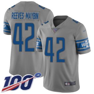 customized Lions #42 Jalen Reeves-Maybin Gray Men's Stitched NFL Limited Inverted Legend 100th Season Jersey