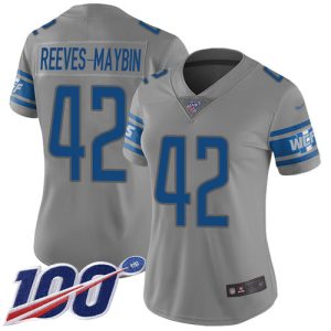 lions #42 jalen reeves-maybin gray women's stitched nfl limited inverted legend 100th season replica jersey