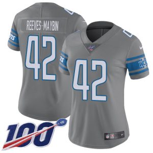 Lions #42 Jalen Reeves-Maybin Gray Women's Stitched NFL Limited Rush 100th Season Jersey