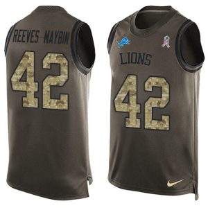 wholesale Lions #42 Jalen Reeves-Maybin Green Men's Stitched NFL Limited Salute To Service Tank Top Jersey