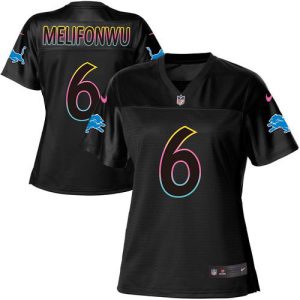 Lions #6 Ifeatu Melifonwu Black Women's NFL Fashion Game Jersey