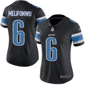 limited Lions #6 Ifeatu Melifonwu Black Women's Stitched NFL Limited Rush Jersey