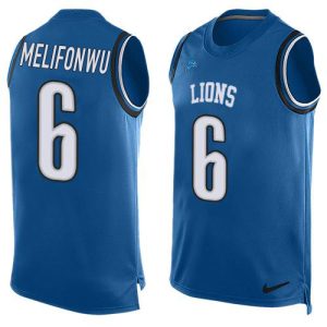 lions #6 ifeatu melifonwu blue team color men's stitched nfl limited tank top customized jersey