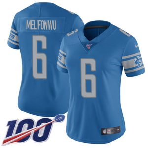 custom Lions #6 Ifeatu Melifonwu Blue Team Color Women's Stitched NFL 100th Season Vapor Untouchable Limited Jersey