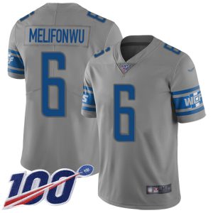 Lions #6 Ifeatu Melifonwu Gray Men's Stitched NFL Limited Inverted Legend 100th Season Jersey