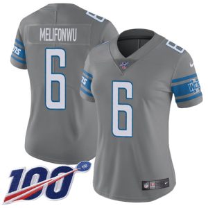 Lions #6 Ifeatu Melifonwu Gray Women's Stitched NFL Limited Rush 100th Season Jersey