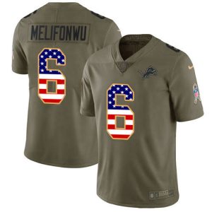 custom Lions #6 Ifeatu Melifonwu Olive/USA Flag Men's Stitched NFL Limited 2017 Salute To Service Jersey