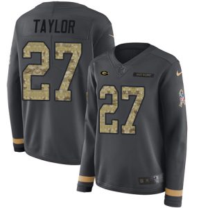 wholesale Packers #27 Patrick Taylor Anthracite Salute to Service Women's Stitched NFL Limited Therma Long Sleeve Jersey