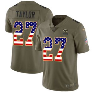 wholesale Packers #27 Patrick Taylor Olive/USA Flag Youth Stitched NFL Limited 2017 Salute To Service Jersey