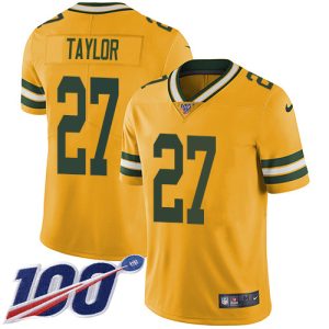 packers #27 patrick taylor yellow men's stitched nfl limited rush 100th season custom jersey