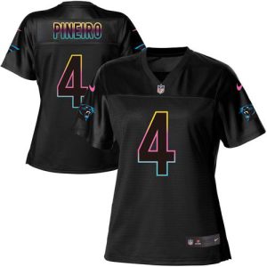 panthers #4 eddy pineiro black women's nfl fashion game personalized jersey