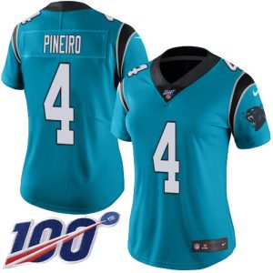 Panthers #4 Eddy Pineiro Blue Alternate Women's Stitched NFL 100th Season Vapor Untouchable Limited Jersey