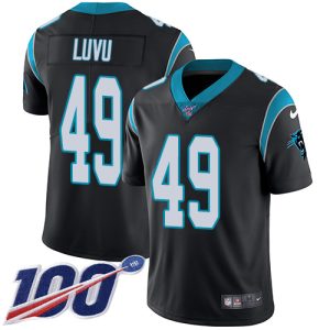 panthers #49 frankie luvu black team color men's stitched nfl 100th season vapor untouchable limited custom jersey