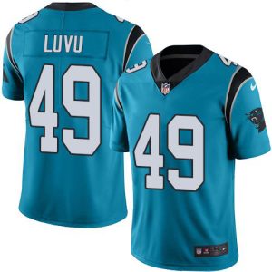 panthers #49 frankie luvu blue men's stitched nfl limited rush authentic jersey