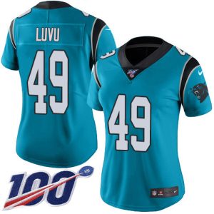 authentic Panthers #49 Frankie Luvu Blue Women's Stitched NFL Limited Rush 100th Season Jersey