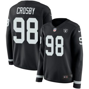 cheap Raiders #98 Maxx Crosby Black Team Color Women's Stitched NFL Limited Therma Long Sleeve Jersey