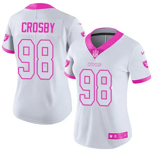 Raiders #98 Maxx Crosby White/Pink Women's Stitched NFL Limited Rush Fashion Jersey