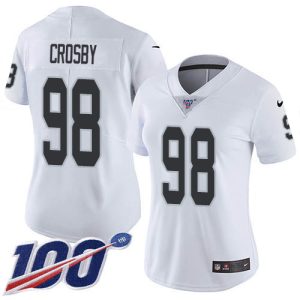 personalized Raiders #98 Maxx Crosby White Women's Stitched NFL 100th Season Vapor Untouchable Limited Jersey