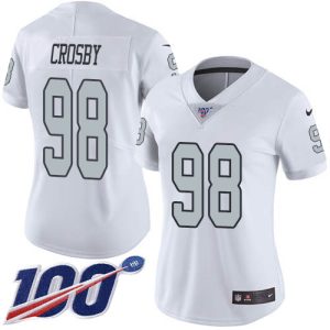 Raiders #98 Maxx Crosby White Women's Stitched NFL Limited Rush 100th Season Jersey