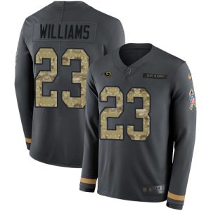 personalized Rams #23 Kyren Williams Anthracite Salute to Service Youth Stitched NFL Limited Therma Long Sleeve Jersey