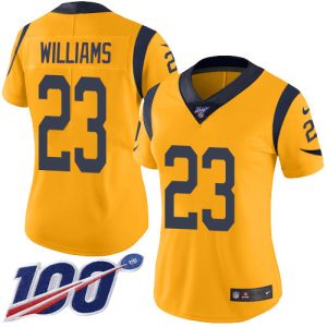 Rams #23 Kyren Williams Gold Women's Stitched NFL Limited Rush 100th Season Jersey