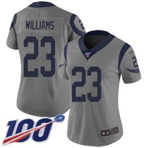 rams #23 kyren williams gray women's stitched nfl limited inverted legend 100th season wholesale jersey