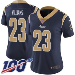 rams #23 kyren williams navy blue team color women's stitched nfl 100th season vapor limited elite jersey