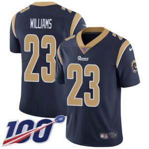 Rams #23 Kyren Williams Navy Blue Team Color Youth Stitched NFL 100th Season Vapor Untouchable Limited Jersey