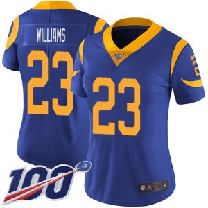 rams #23 kyren williams royal blue alternate women's stitched nfl 100th season vapor untouchable limited youth jersey