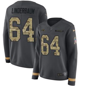 Ravens #64 Tyler Linderbaum Anthracite Salute to Service Women's Stitched NFL Limited Therma Long Sleeve Jersey