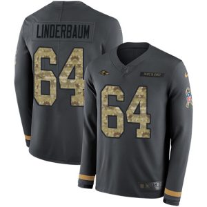 Ravens #64 Tyler Linderbaum Anthracite Salute to Service Youth Stitched NFL Limited Therma Long Sleeve Jersey