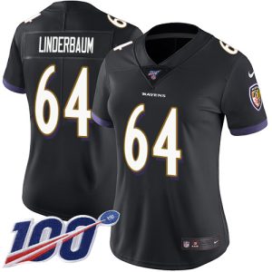 ravens #64 tyler linderbaum black alternate women's stitched nfl 100th season vapor untouchable limited cheap jersey