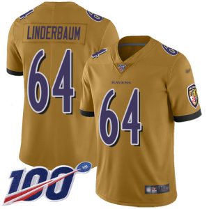 ravens #64 tyler linderbaum gold men's stitched nfl limited inverted legend 100th season wholesale jersey