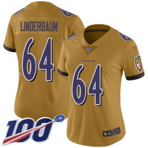 Ravens #64 Tyler Linderbaum Gold Women's Stitched NFL Limited Inverted Legend 100th Season Jersey