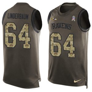 ravens #64 tyler linderbaum green men's stitched nfl limited salute to service tank top limited jersey