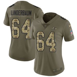 ravens #64 tyler linderbaum olive/camo women's stitched nfl limited 2017 salute to service customized jersey