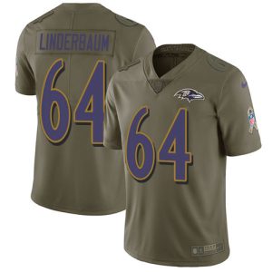 Ravens #64 Tyler Linderbaum Olive Men's Stitched NFL Limited 2017 Salute To Service Jersey