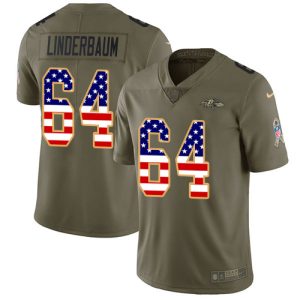 limited Ravens #64 Tyler Linderbaum Olive/USA Flag Men's Stitched NFL Limited 2017 Salute To Service Jersey