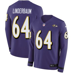 Ravens #64 Tyler Linderbaum Purple Team Color Men's Stitched NFL Limited Therma Long Sleeve Jersey