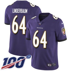 Ravens #64 Tyler Linderbaum Purple Team Color Youth Stitched NFL 100th Season Vapor Untouchable Limited Jersey